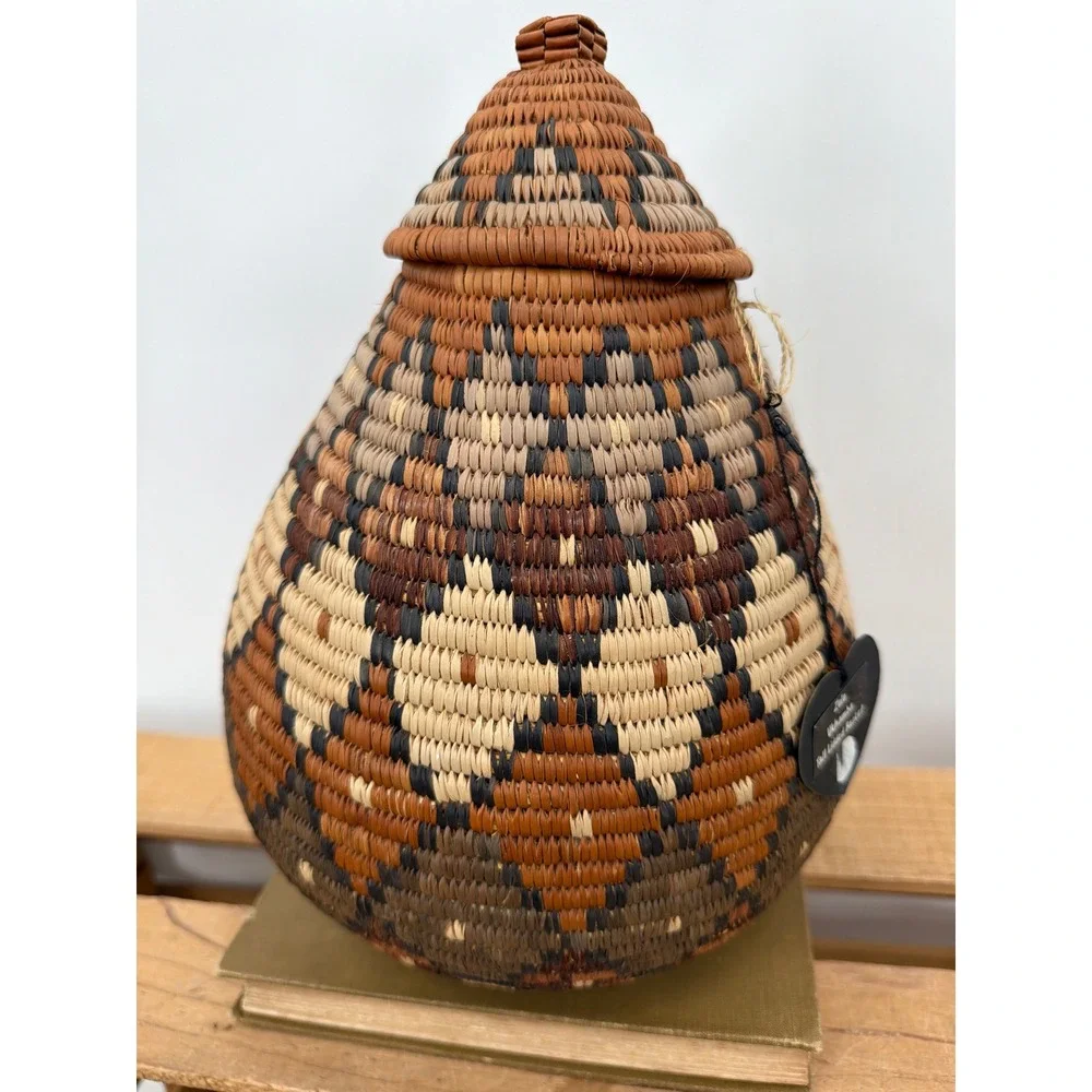 Handmade Zulu Basket Zandile Xulu South Africa Woven Ukhamba Beer Basket Lidded